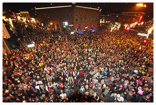 People gathering to celebrate the pinecone drop