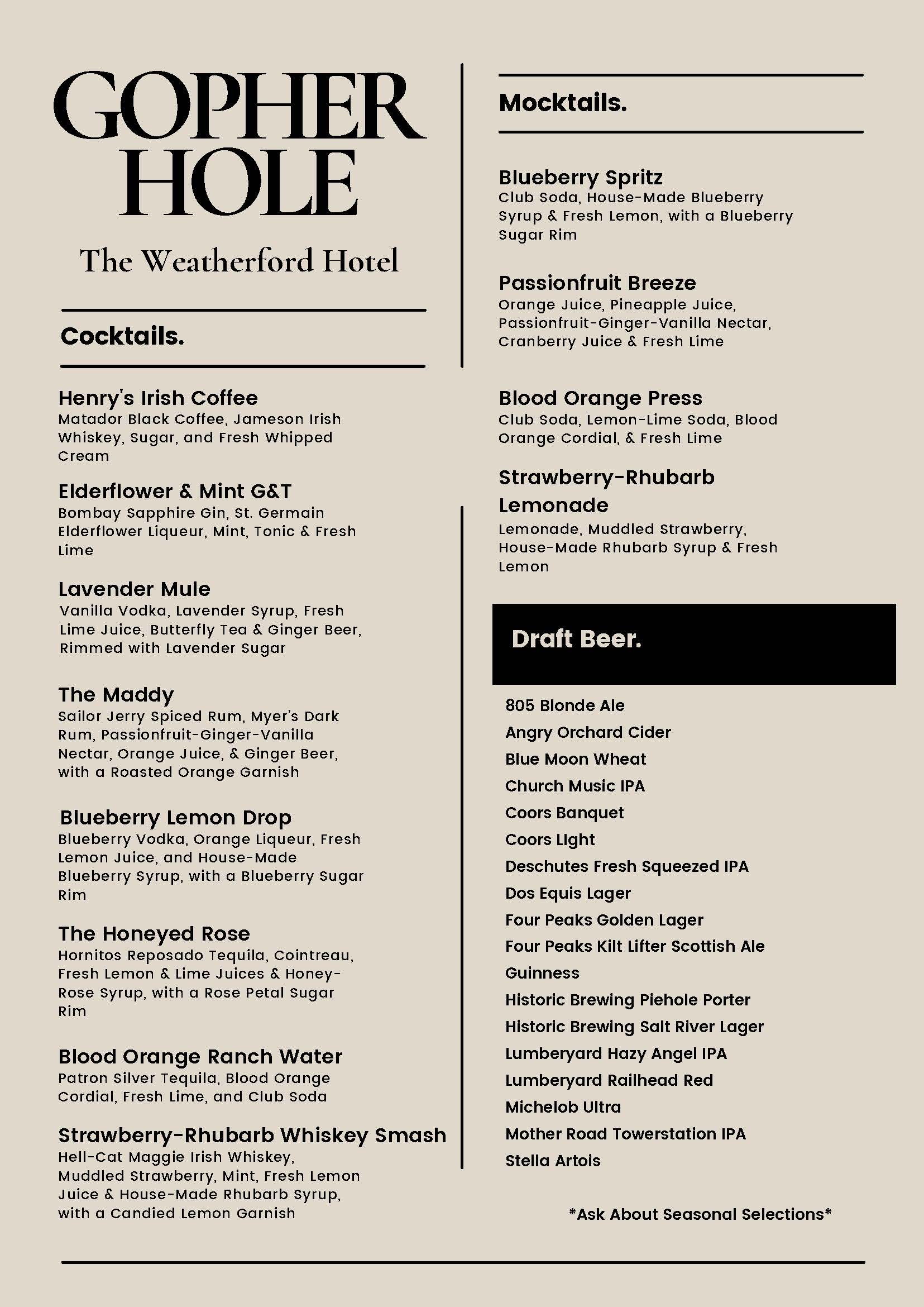 The Gopher Hole Pub Cocktail and Mocktail and Beer on Draft Menu | Best Live Music around | Live Music and Karaoke